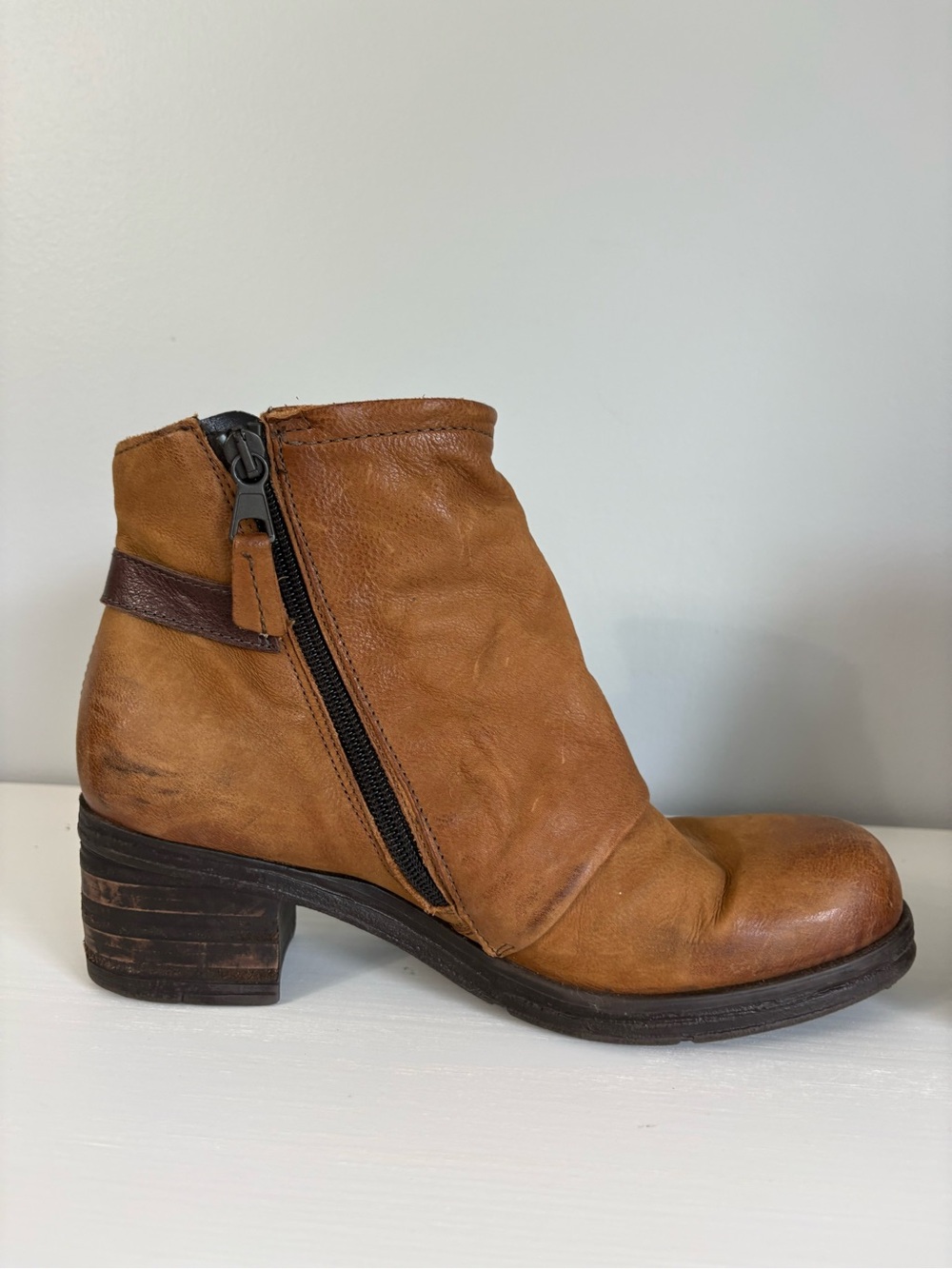 Miz Mooz Stoney Brown Leather Ankle Boots 38 Boho Vintage-Inspired Block Heel - Picture 8 of 11